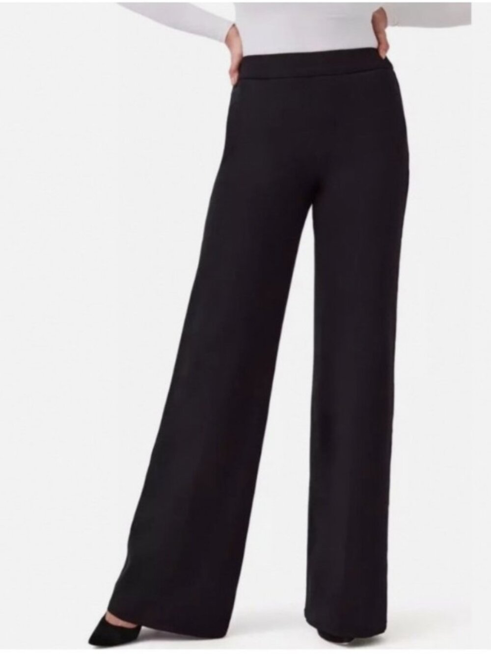 Spanx Pants Womens Size Small Black Wide Leg Ponte Pull On High Waist Trouser